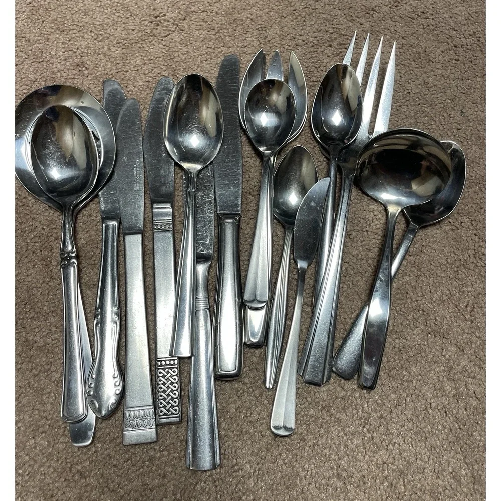 17 Bundle Lot Misc Silverware Various Spoons Fork Knives Stainless Steel Leonard